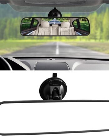 9.8'' Car Rear View Mirror with Suction Cup, Anti Glare Adjustable Auto Interior Rearview Mirror, HD Thickened Vehicle Inside Mirror Reduce Blind Spots, Universal for Marine, Truck,  (Black)