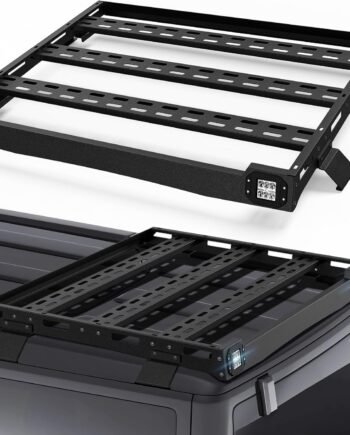 Roof Rack Rear Cargo Basket With 2 Pcs Led Light Bar Compatible for 2021 2022 2023 2024 Ford  Hardtop 4-Door,  Half Short Luggage Rack Rooftop Storage Carrier